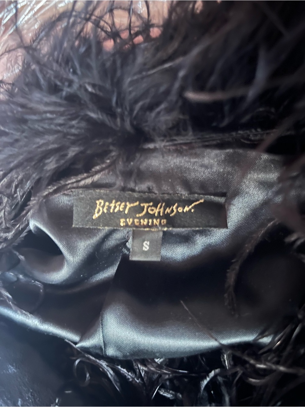 Vintage Betsey Johnson Black Velvet and Ostrich Coat - Picture 5 of 5